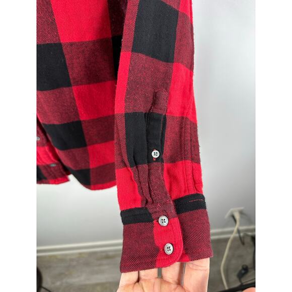 J Crew Classic Flannel Buffalo Plaid Red Black Western Preppy Size 0 Loose Fit - Picture 9 of 12